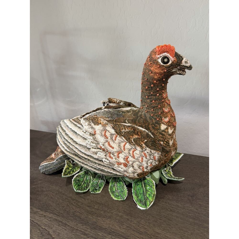 John Derian Target‎ Limited Edition Fall Shaped Beaded Grouse Bird Pillow 11X15" - Picture 6 of 11